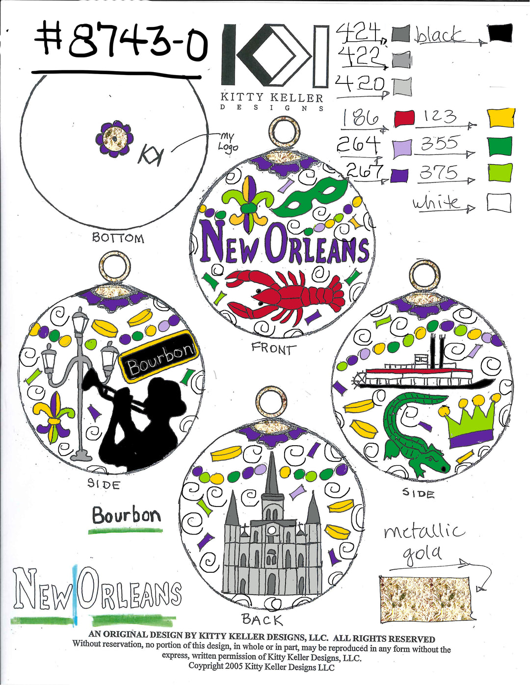 NOLA Original Mardi Gras Icons White Cloisonne Orn