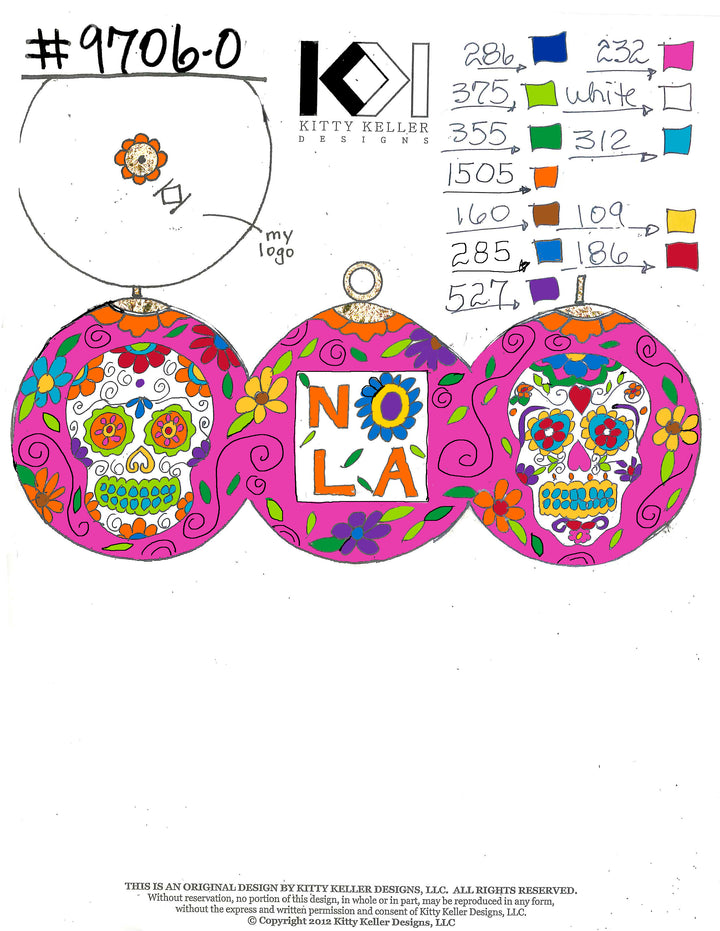 NOLA Sugar Skulls Pink Cloisonne Orn