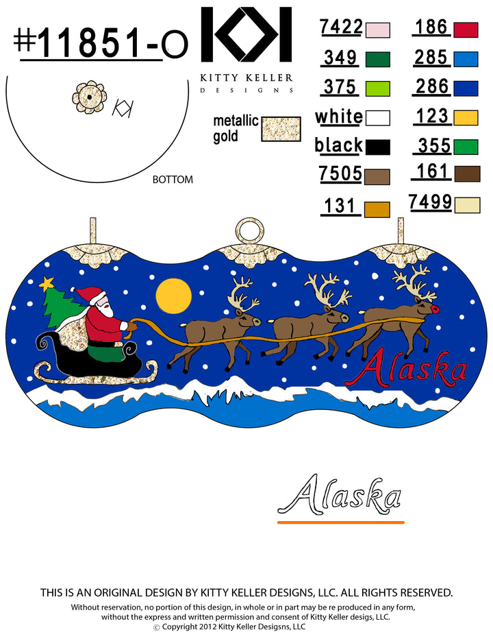 Alaska Santa and Caribou with Sleigh Cloisonné Christmas Ornament