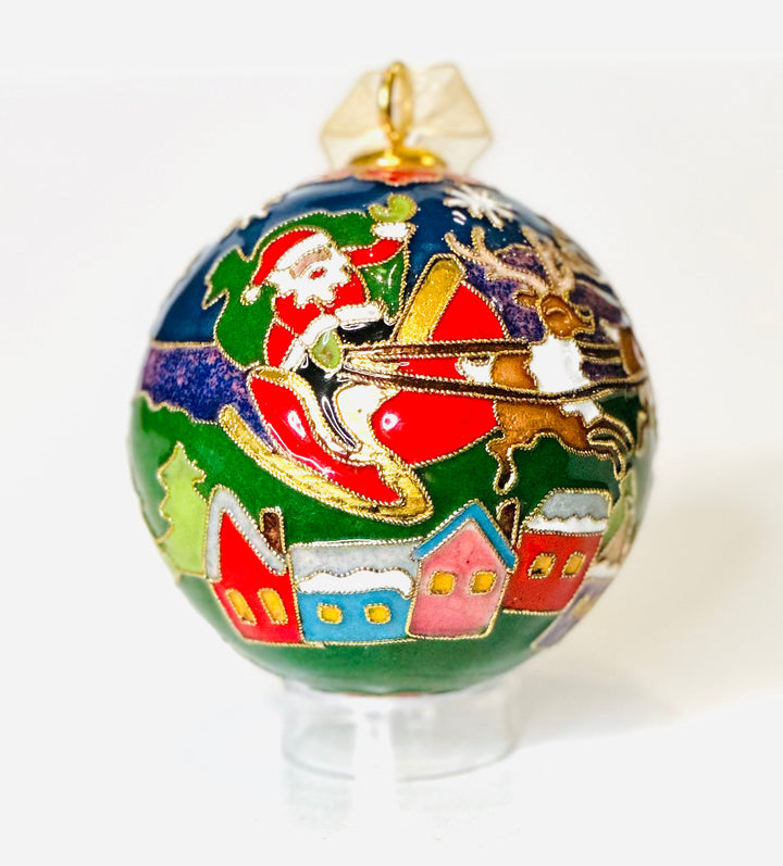 Jingle All the Way Santa Round Cloisonné Christmas Ornament