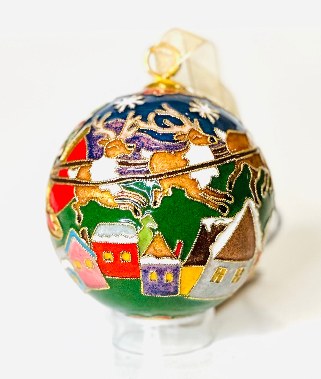 Jingle All the Way Santa Round Cloisonné Christmas Ornament