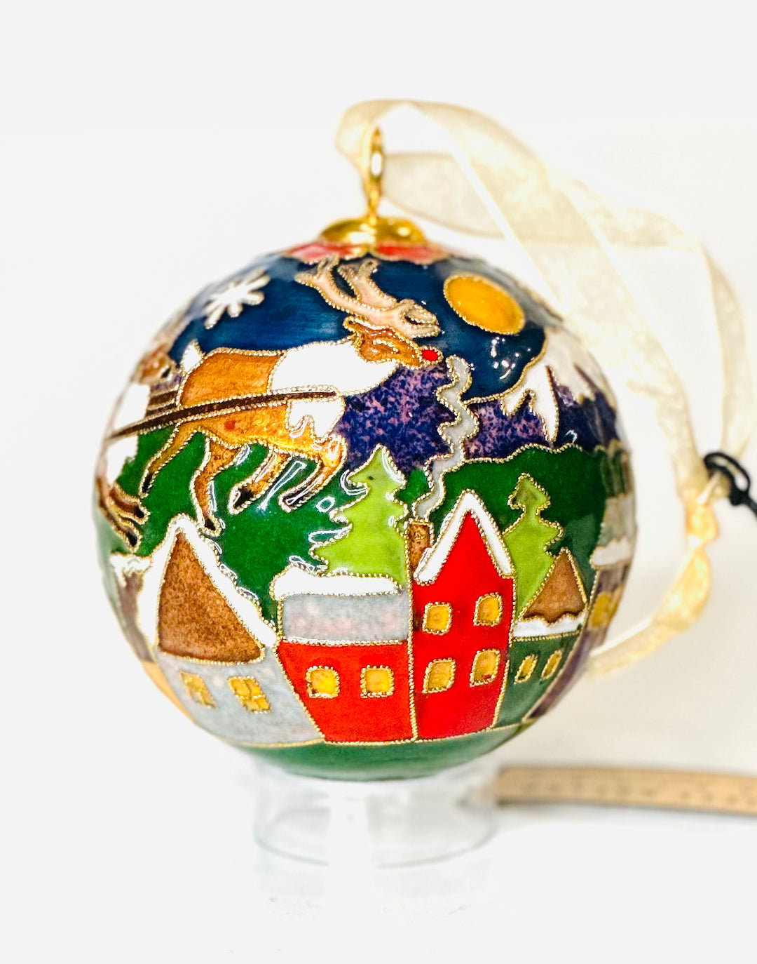 Jingle All the Way Santa Round Cloisonné Christmas Ornament