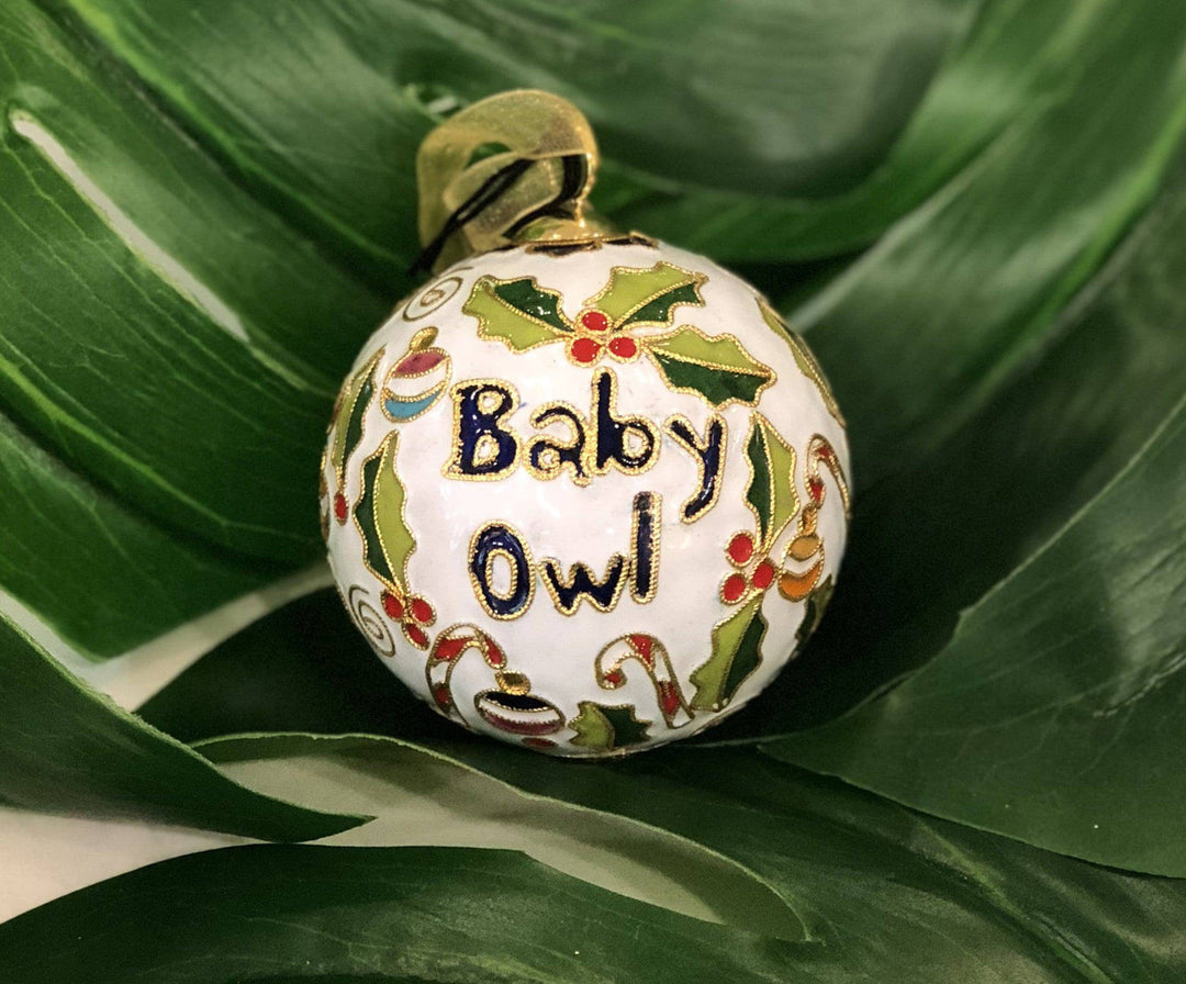 Rice University Owls Baby Owl Christmas Stocking White Background Round Cloisonné Christmas Ornament