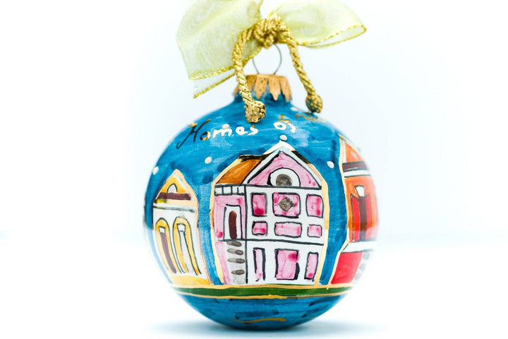 Homes of New Orleans Round Hand-Painted Italian Ceramic Christmas Ornament