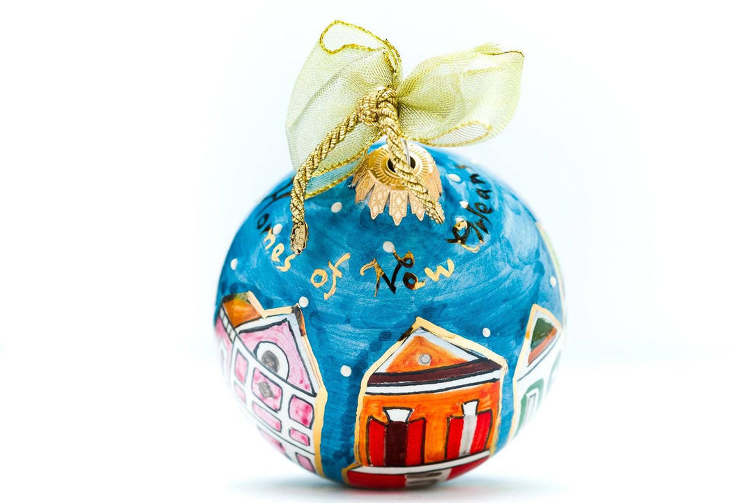 Homes of New Orleans Round Hand-Painted Italian Ceramic Christmas Ornament