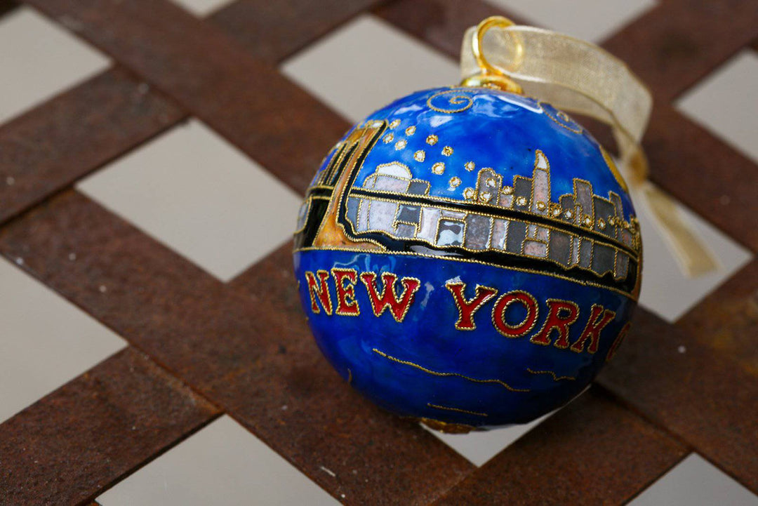 New York City Skyline Brooklyn Bridge Round Cloisonné Christmas Ornament