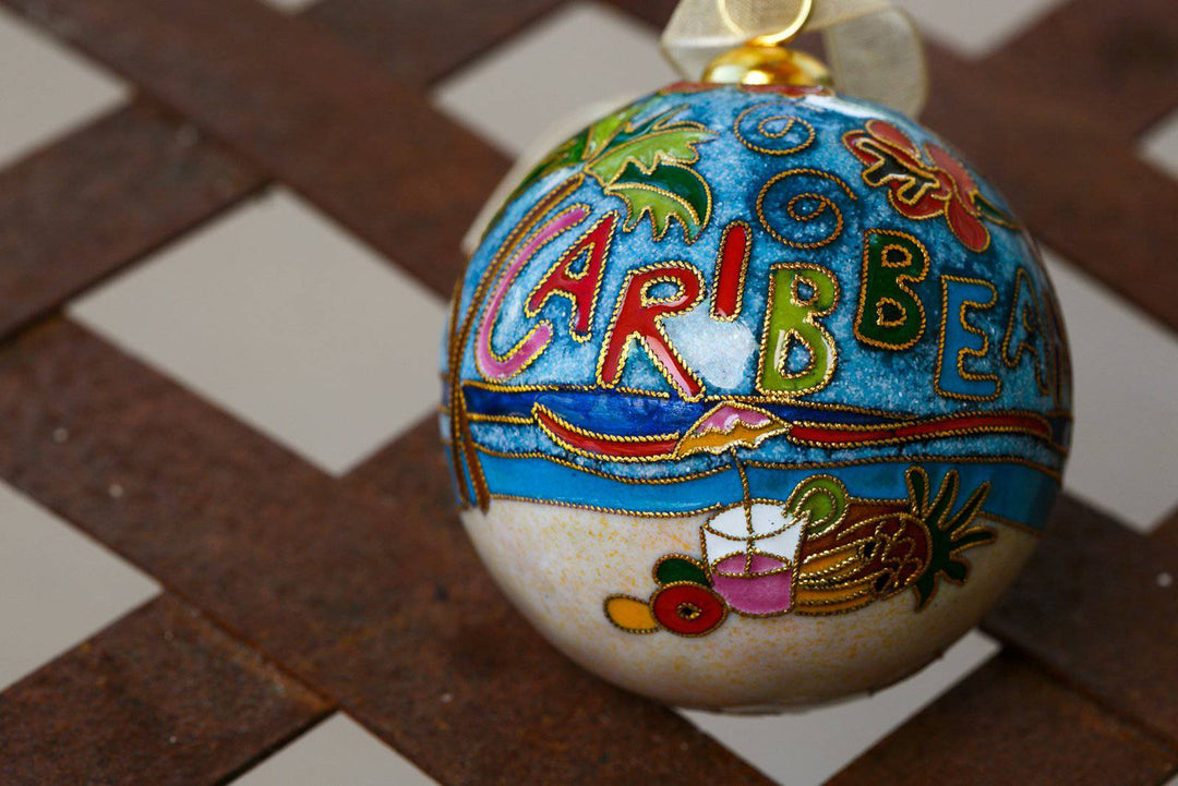 Caribbean Beach Scene Round Cloisonné Christmas Ornament