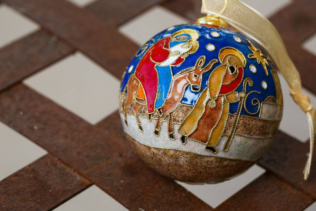 Holy Family Traveling to Bethlehem Round Cloisonné Christmas Ornament