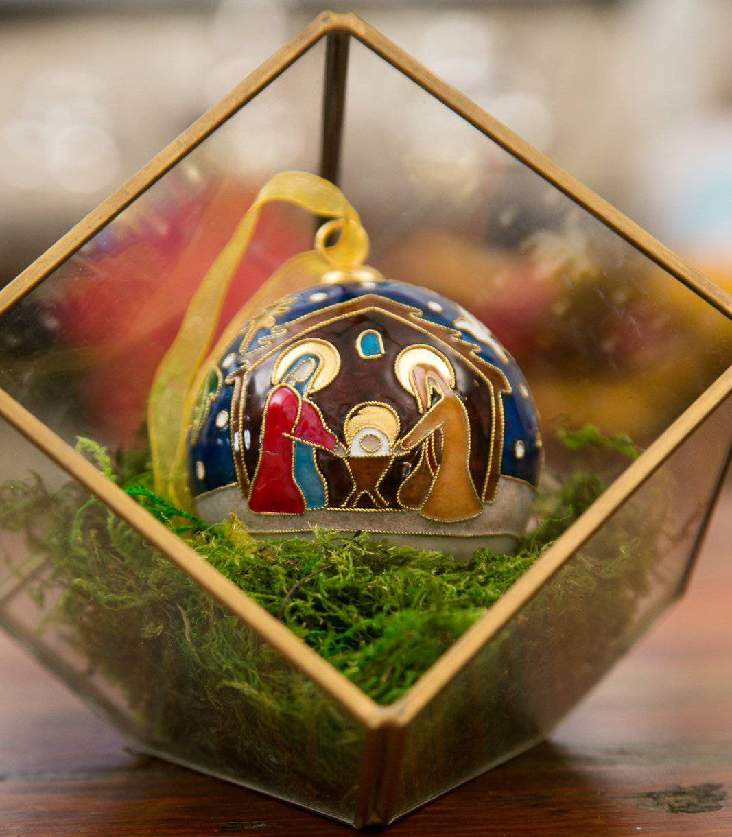 Nativity Scene with Star of David Round Cloisonné Christmas Ornament