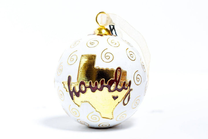 Texas A&M Aggie 'Deep in the Heart of Howdy' White Background Round Cloisonné Christmas Ornament