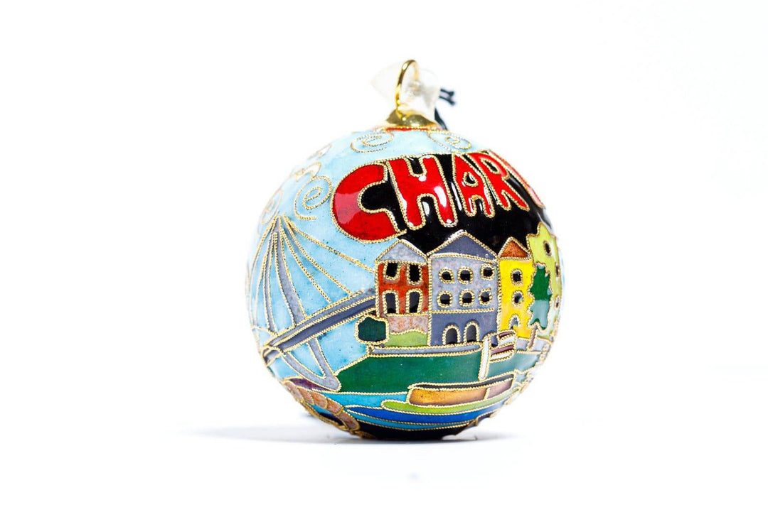 Charleston South Carolina Postcard Round Cloisonné Christmas Ornament