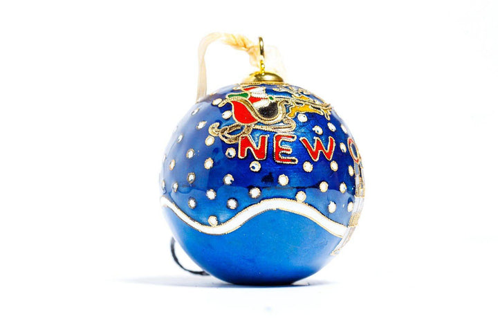 Santa in Sleigh Flying Over St. Louis Cathedral Round Cloisonné Christmas Ornament