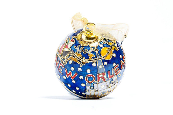 Santa in Sleigh Flying Over St. Louis Cathedral Round Cloisonné Christmas Ornament