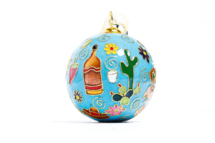 Viva Mexico Celebrating Mexico Blue Background Round Cloisonné Christmas Ornament
