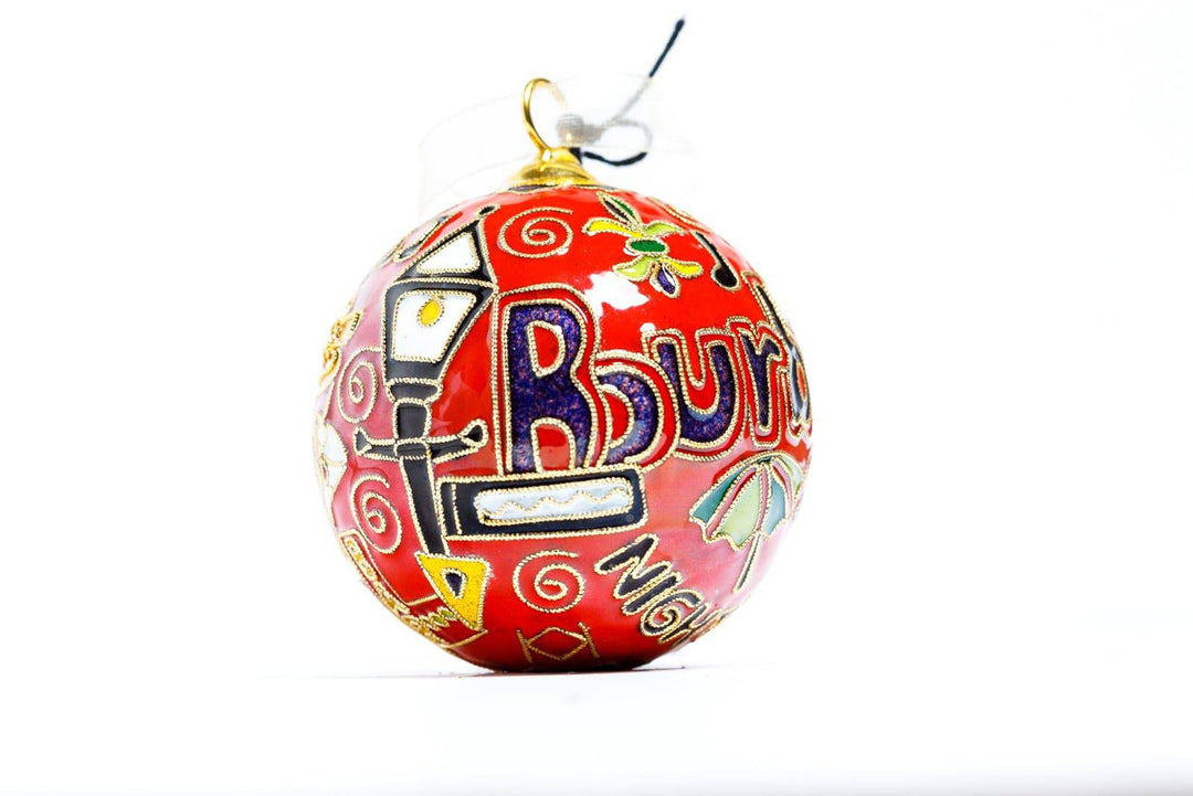 Bourbon Street, New Orleans Round Cloisonné Christmas Ornament - Orange