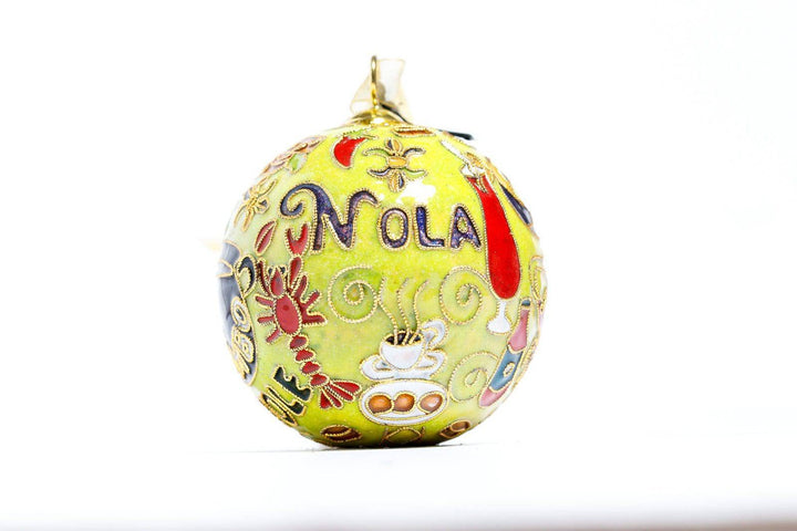 New Orleans, Louisiana 'NOLA Foods' Round Cloisonné Christmas Ornament - Green