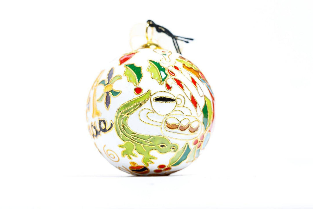New Orleans 'NOLA Christmas' with Christmas Stocking Round Cloisonné Christmas Ornament - White