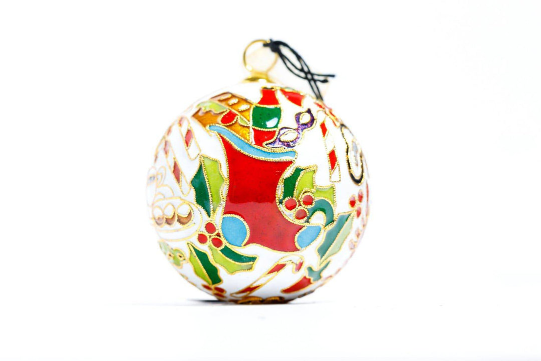 New Orleans 'NOLA Christmas' with Christmas Stocking Round Cloisonné Christmas Ornament - White