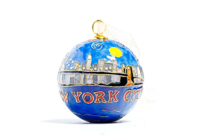 New York City Skyline Brooklyn Bridge Round Cloisonné Christmas Ornament