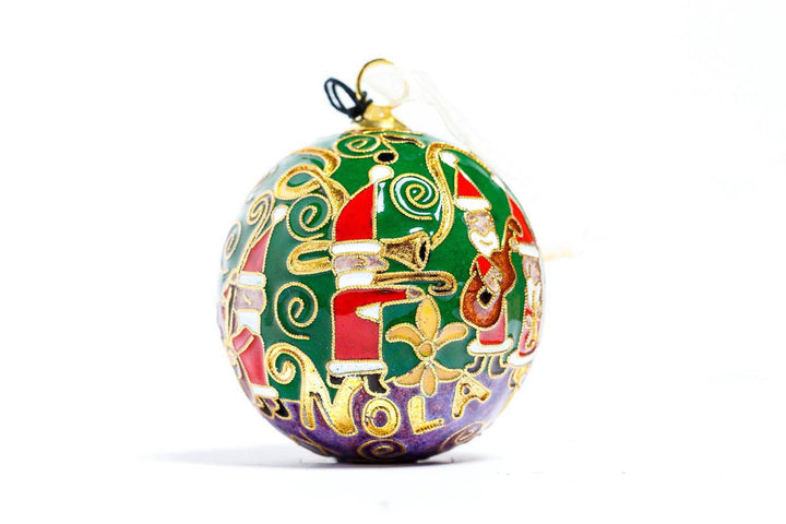 New Orleans 'NOLA' Jazz Santas Round Cloisonné Christmas Ornament