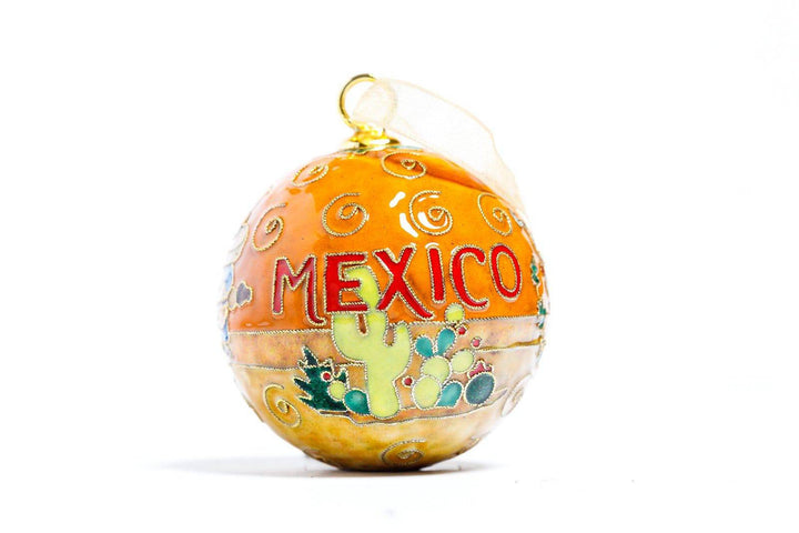Mexico Themed Orange Background Round Cloisonné Christmas Ornament