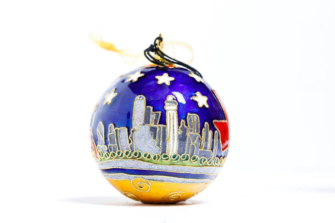 Dallas, Texas Night Skyline, Big D Round Cloisonné Christmas Ornament