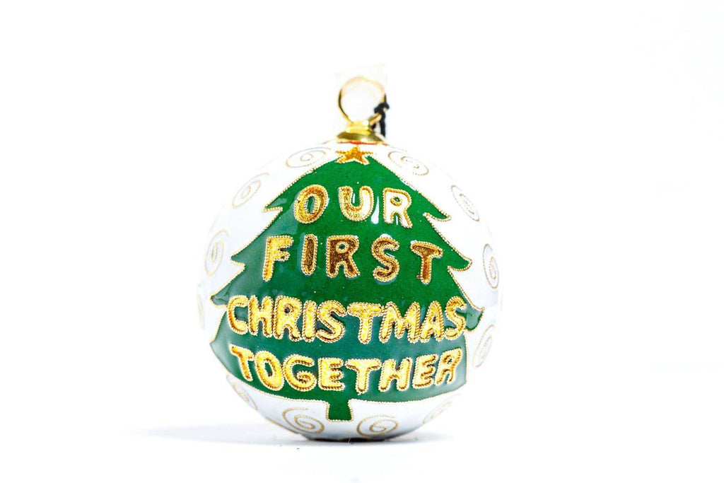 Our First Christmas Together Bride & Groom Round Cloisonné Christmas Ornament