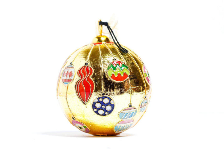 Vintage Hanging Ornaments Metallic Gold Background Round Cloisonné Christmas Ornament