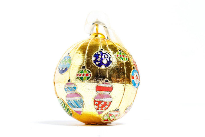 Vintage Hanging Ornaments Metallic Gold Background Round Cloisonné Christmas Ornament