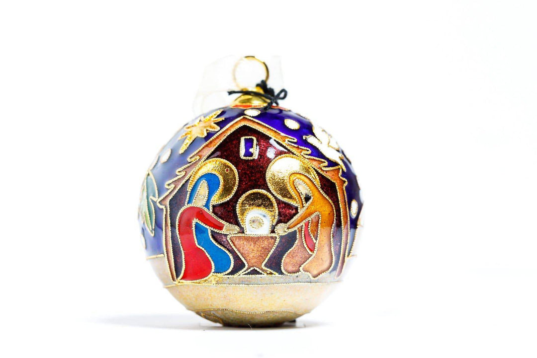 Nativity Scene with Star of David Round Cloisonné Christmas Ornament