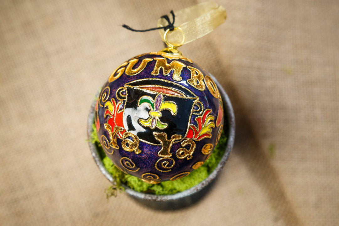Gumbo Ya Ya Round Cloisonné Christmas Ornament - Purple