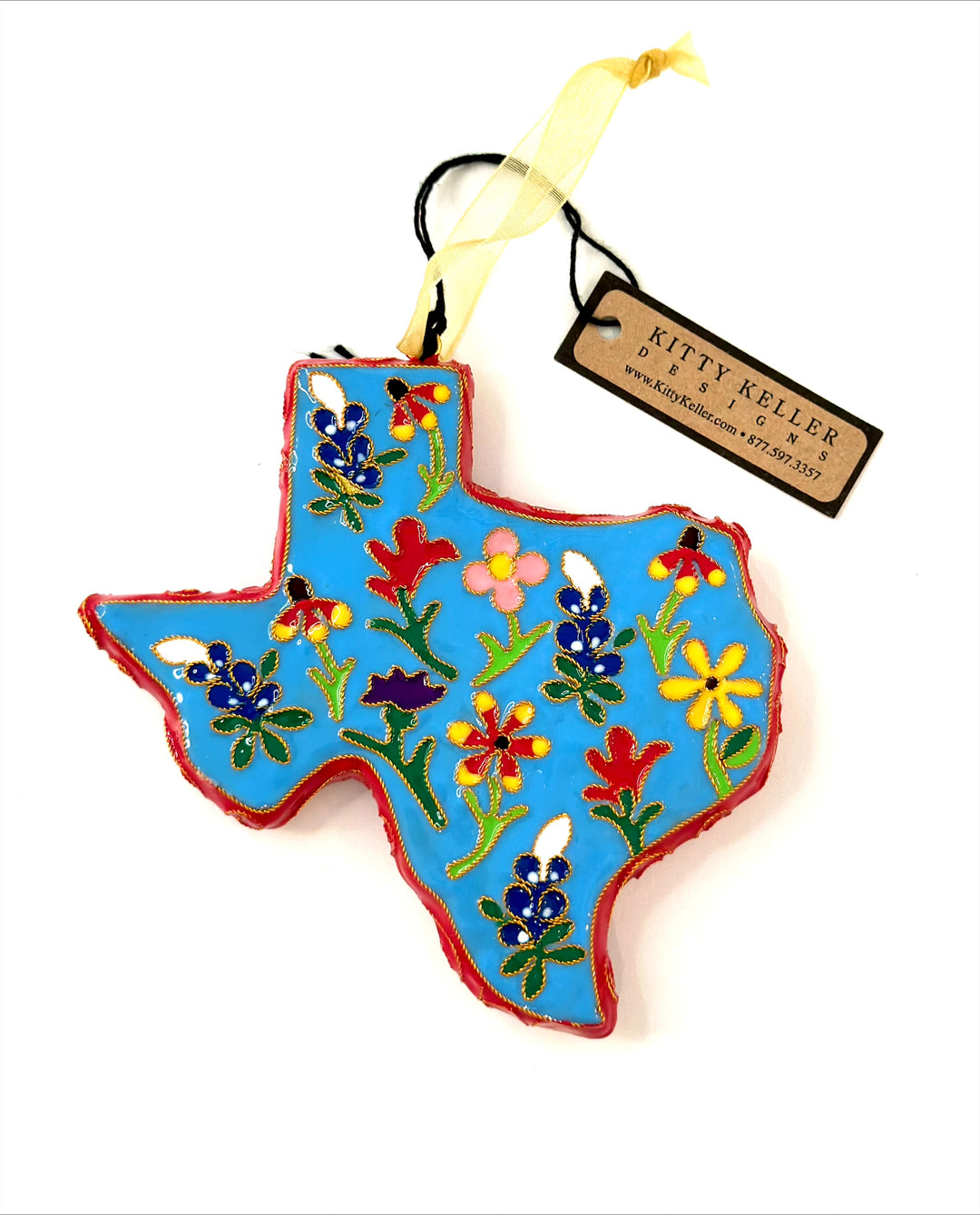 Texas Wildflowers Texas Shape Cloisonné Christmas Ornament