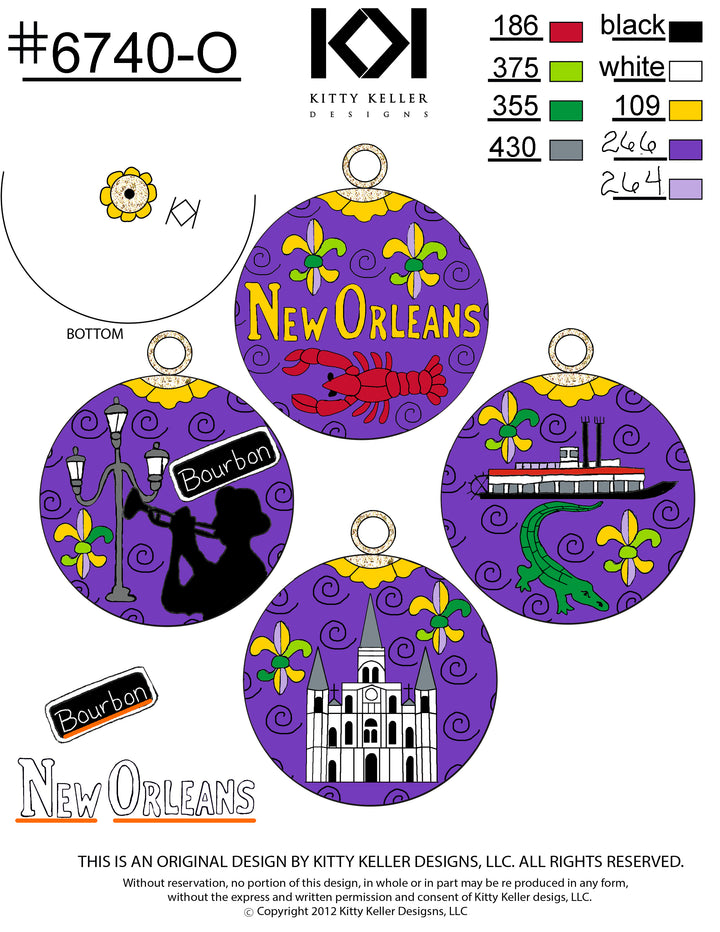 New Orleans Round Orig, Icons all over, Purple BG