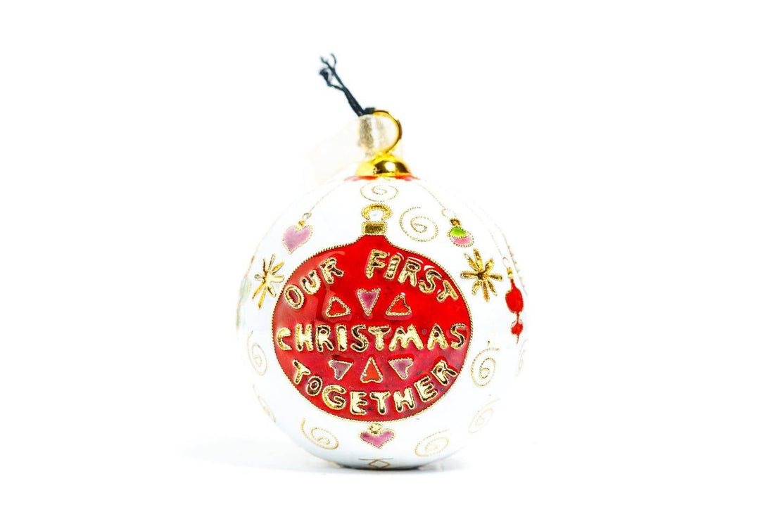 Our First Christmas Together with Christmas Ornaments Round Cloisonné Christmas Ornament