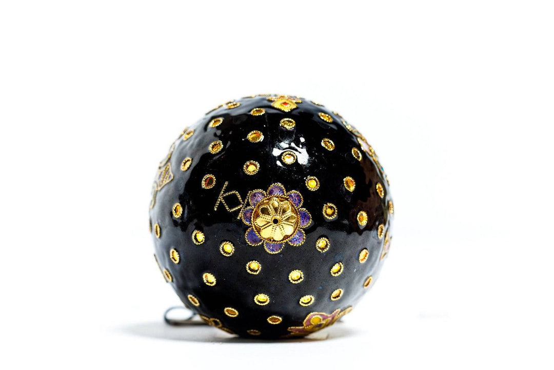 New Orleans Colorful Fleur De Lis with Polka Dots Round Cloisonné Christmas Ornament - Black