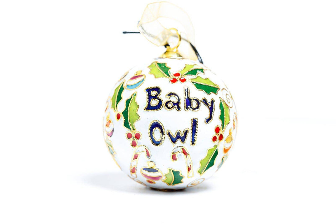 Rice University Owls Baby Owl Christmas Stocking White Background Round Cloisonné Christmas Ornament