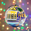 NOLA Ornament - Blue Background - Streetcar, Cathedral and House