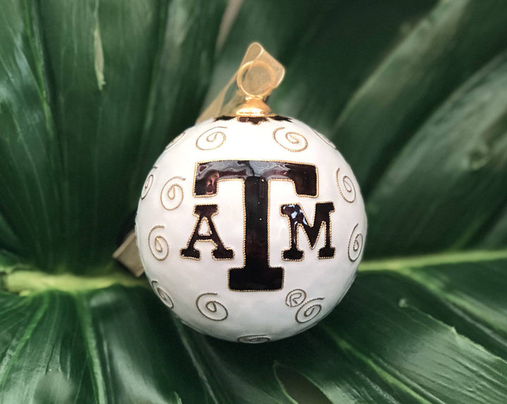 Texas A&M Aggie Corps of Cadets Boot White Background Round Cloisonné Christmas Ornament