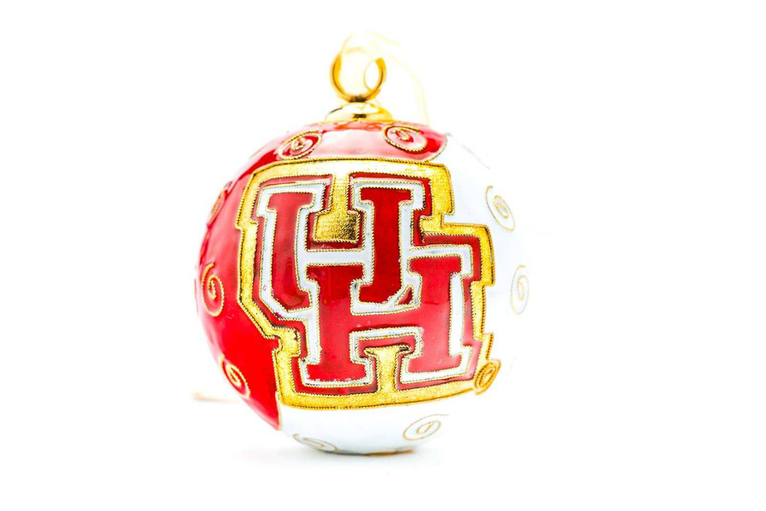 University of Houston Cougars Red & White Color Block Round Cloisonné Christmas Ornament