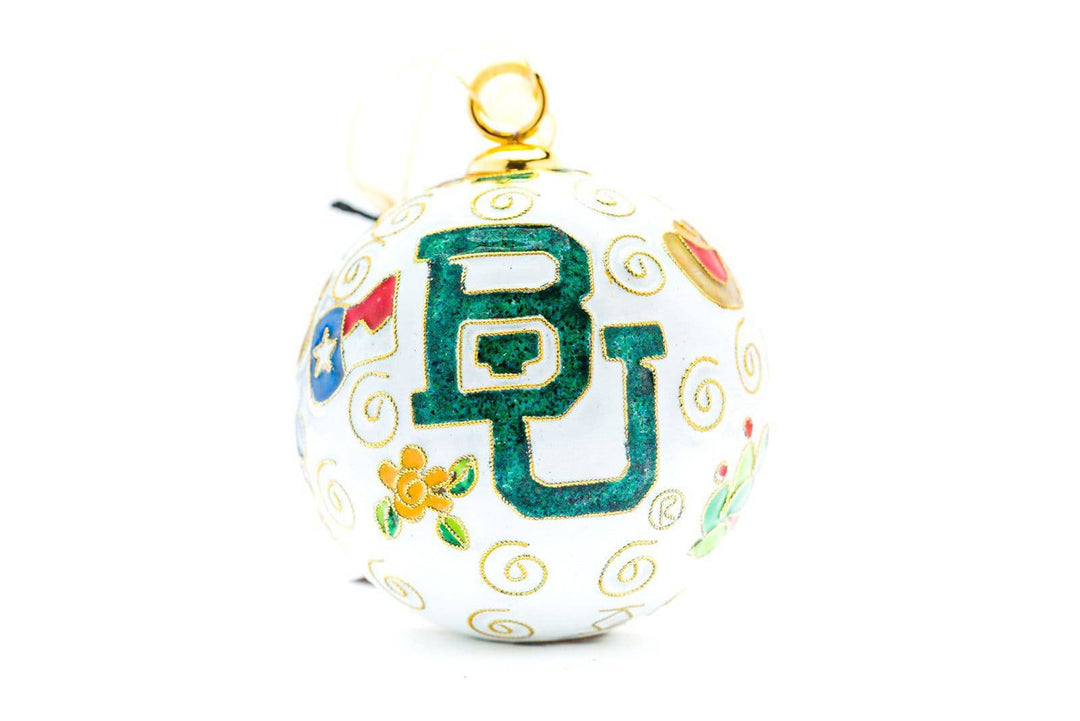 Baylor University Bears Symbols of Texas White Background Round Cloisonné Christmas Ornament