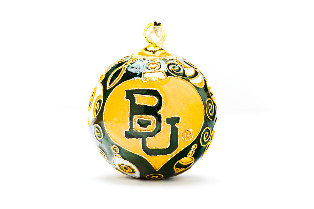 Baylor University Bears Vintage Hanging Ornaments Green Background Round Cloisonné Christmas Ornament