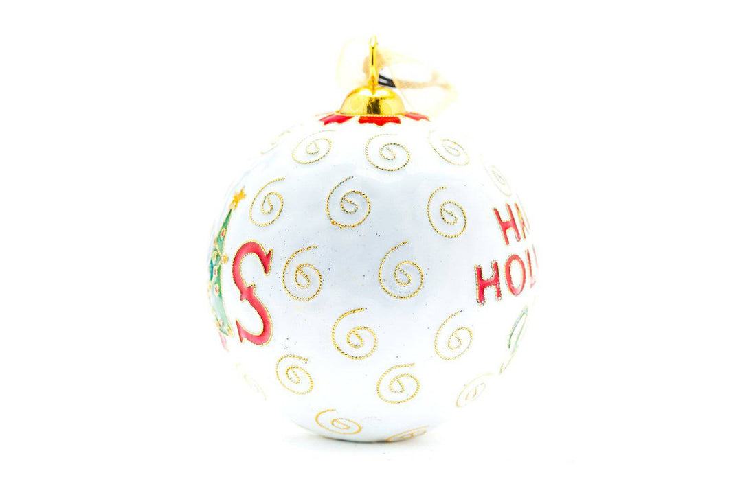 Happy Holidays Y'all, TEXAS Round Cloisonné Christmas Ornament - White