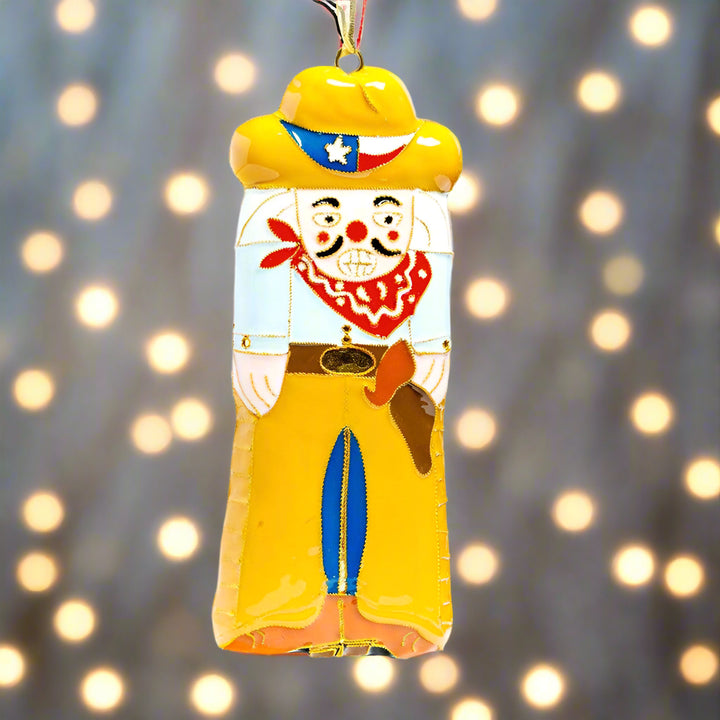 Texas Themed Cowboy Nutcracker Shaped Orn - TEXAS on back