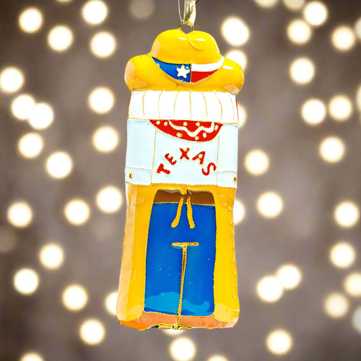 Texas Themed Cowboy Nutcracker Shaped Orn - TEXAS on back