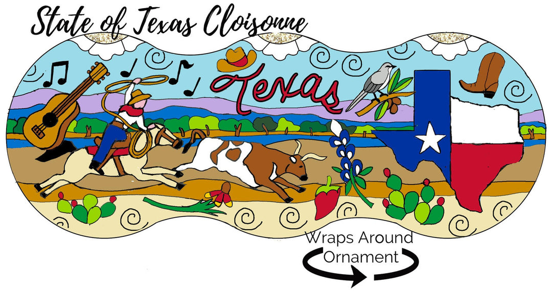 Texas Western Scene, Roping Cowboy, Symbols of Texas Round Cloisonné Christmas Ornament