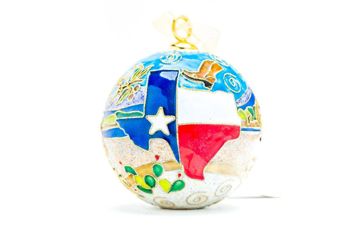 Texas Western Scene, Roping Cowboy, Symbols of Texas Round Cloisonné Christmas Ornament