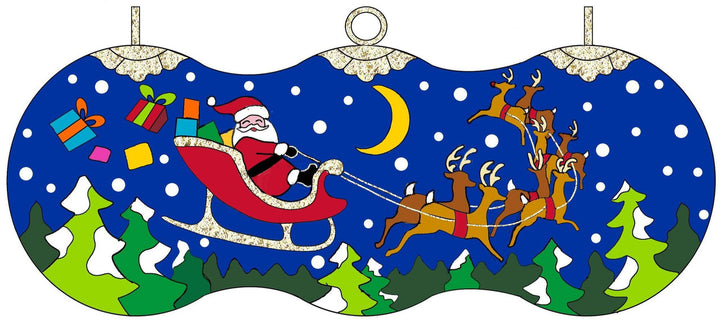 Santa in Sleigh on Christmas Eve Winter Scene Round Cloisonné Christmas Ornament