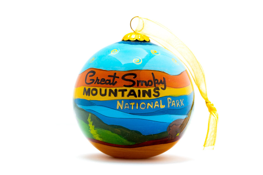Great Smoky Mountains National Park Round Hand-Painted Glass Christmas Ornament