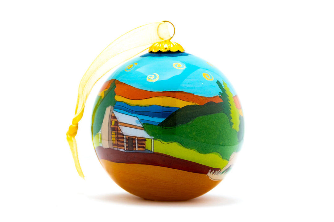 Great Smoky Mountains National Park Round Hand-Painted Glass Christmas Ornament