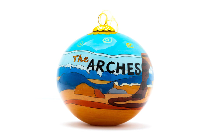 The Arches National Park Round Hand-Painted Glass Christmas Ornament